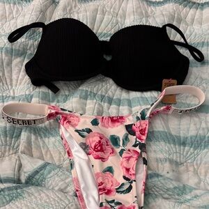 PINK Victoria's Secret Black and Floral Bikini